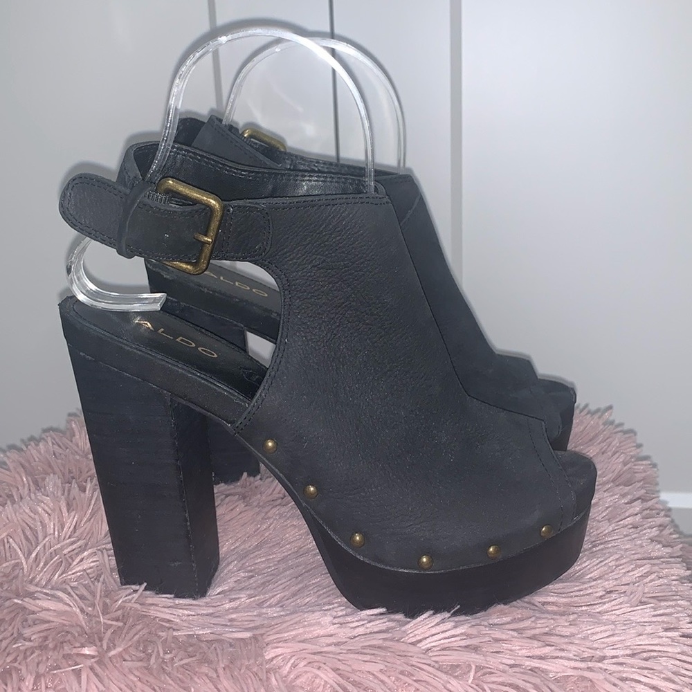 🔸ALDO Women Aldo Juliusa Peep Toe Ankle Strap Mule Sandal Black us 6.5 eu 37